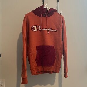 Champion Men's Rust and Burgundy Hoodie